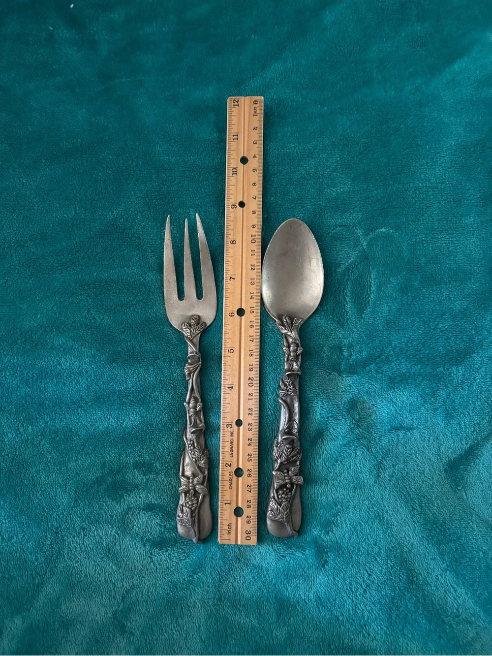 Decorative Vintage Pewter Serving Fork and Spoon - Silver Finish